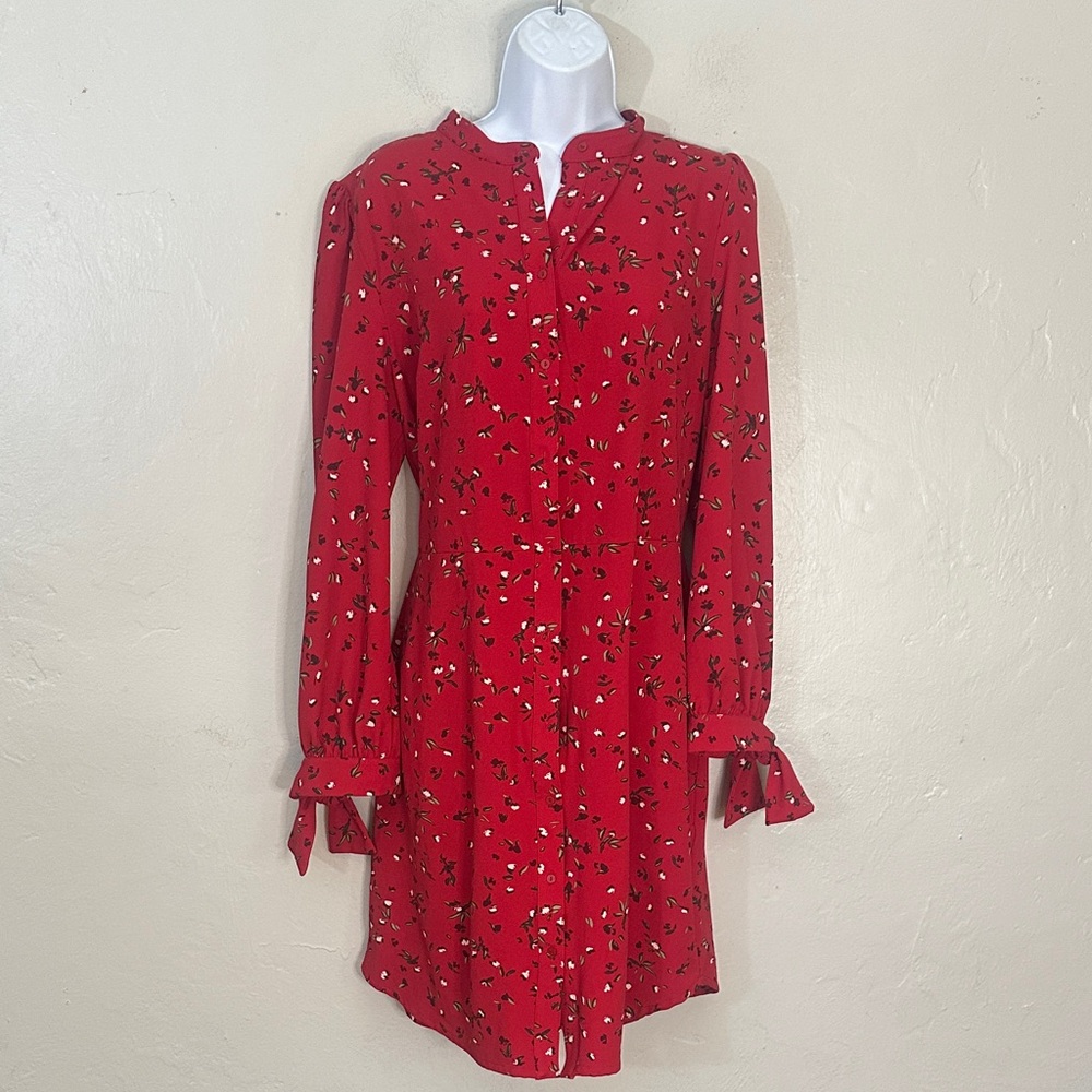 Banana Republic Red Floral Long Sleeve Dress